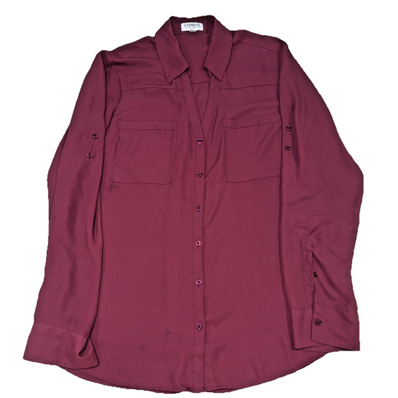 Express Portofino Shirt Women's Large Purple Button Front Roll Tab Long Sleeve - Picture 1 of 7
